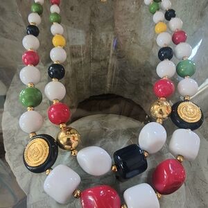 Liz Claiborne Runway Multicolor Beaded Necklace with Gold Accents